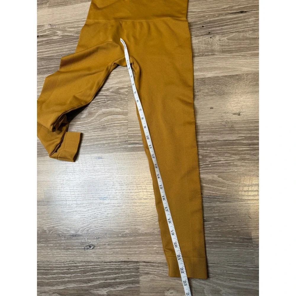 Set Active Sculptflex High Waisted Seamless Ribbed Leggings Mustard Yellow Small